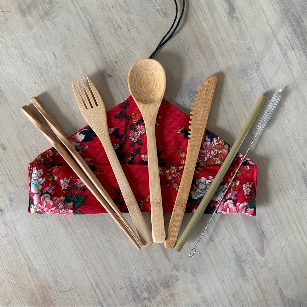 NWOT Bamboo Travel Utensils with Case